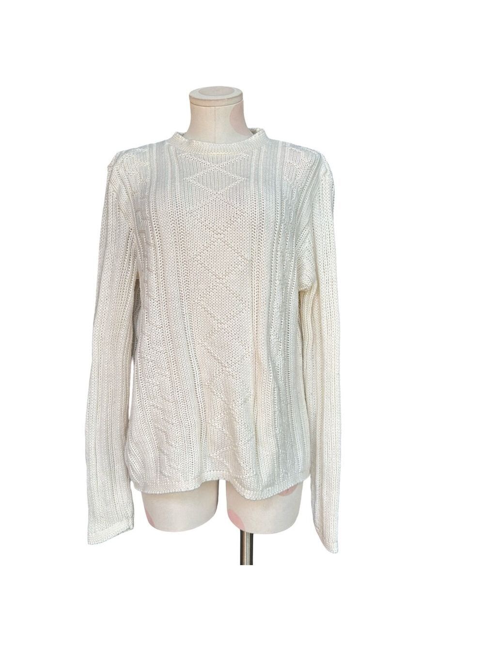 Vintage oversize cable knit sweater - cream - large